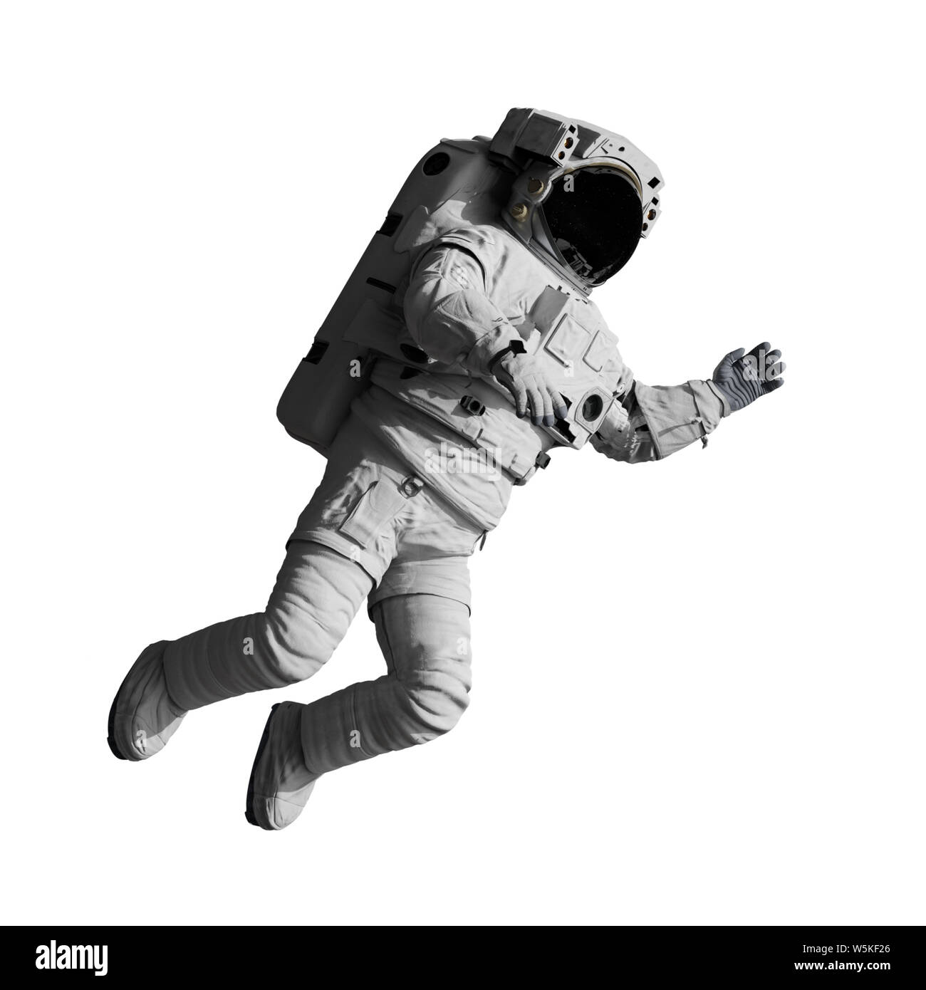 Flottant d'astronautes dans l'espace, isolé sur fond blanc Banque D'Images
