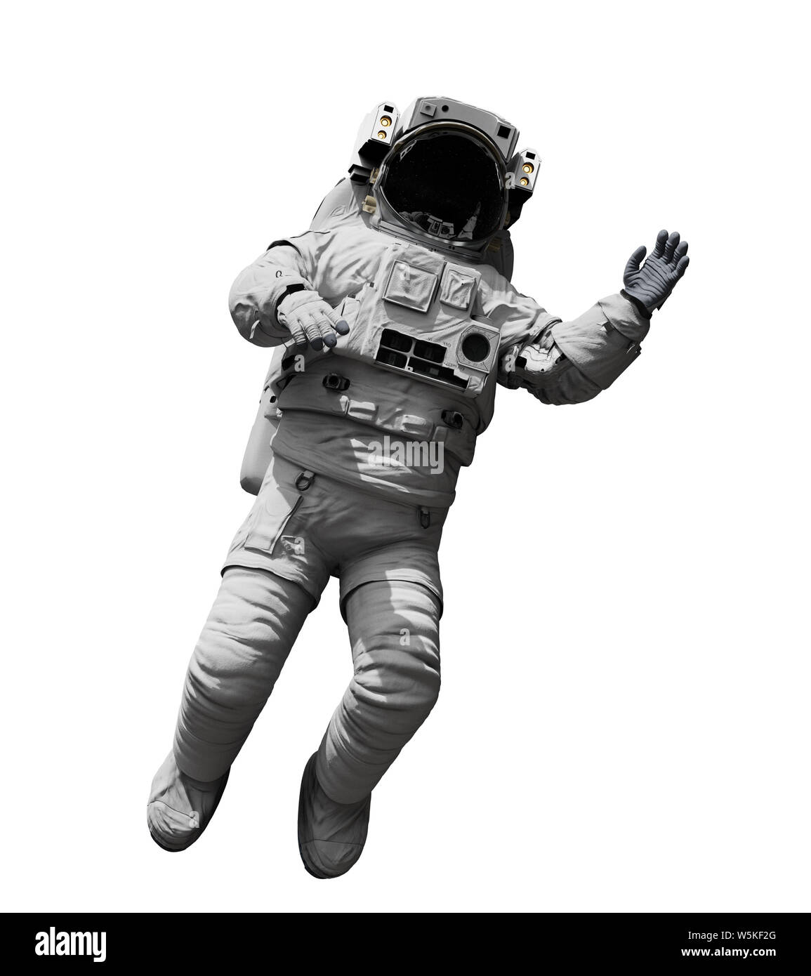 Flottant d'astronautes dans l'espace, isolé sur fond blanc Banque D'Images