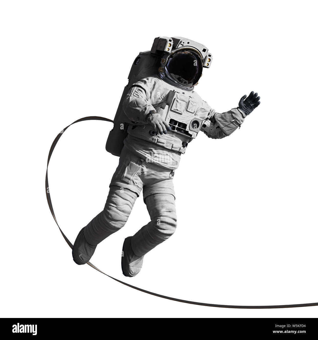 L'astronaute marcher dans l'espace, isolé sur fond blanc Banque D'Images