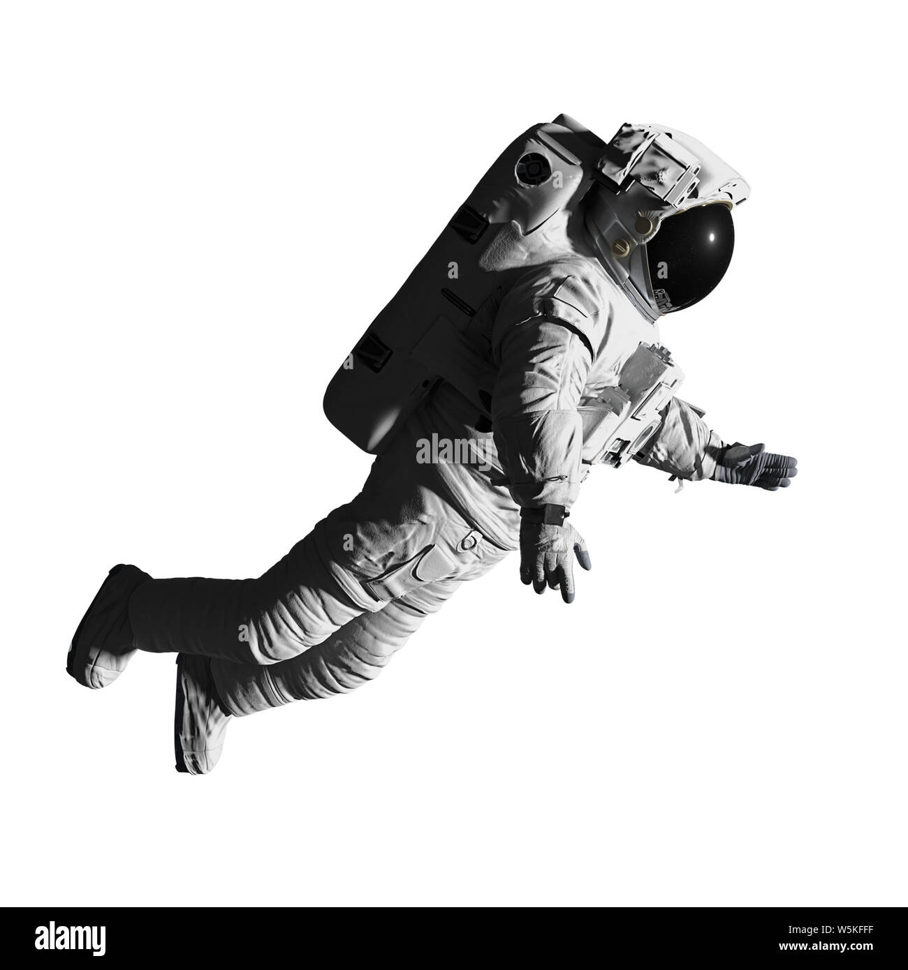 L'astronaute marcher dans l'espace, isolé sur fond blanc Banque D'Images