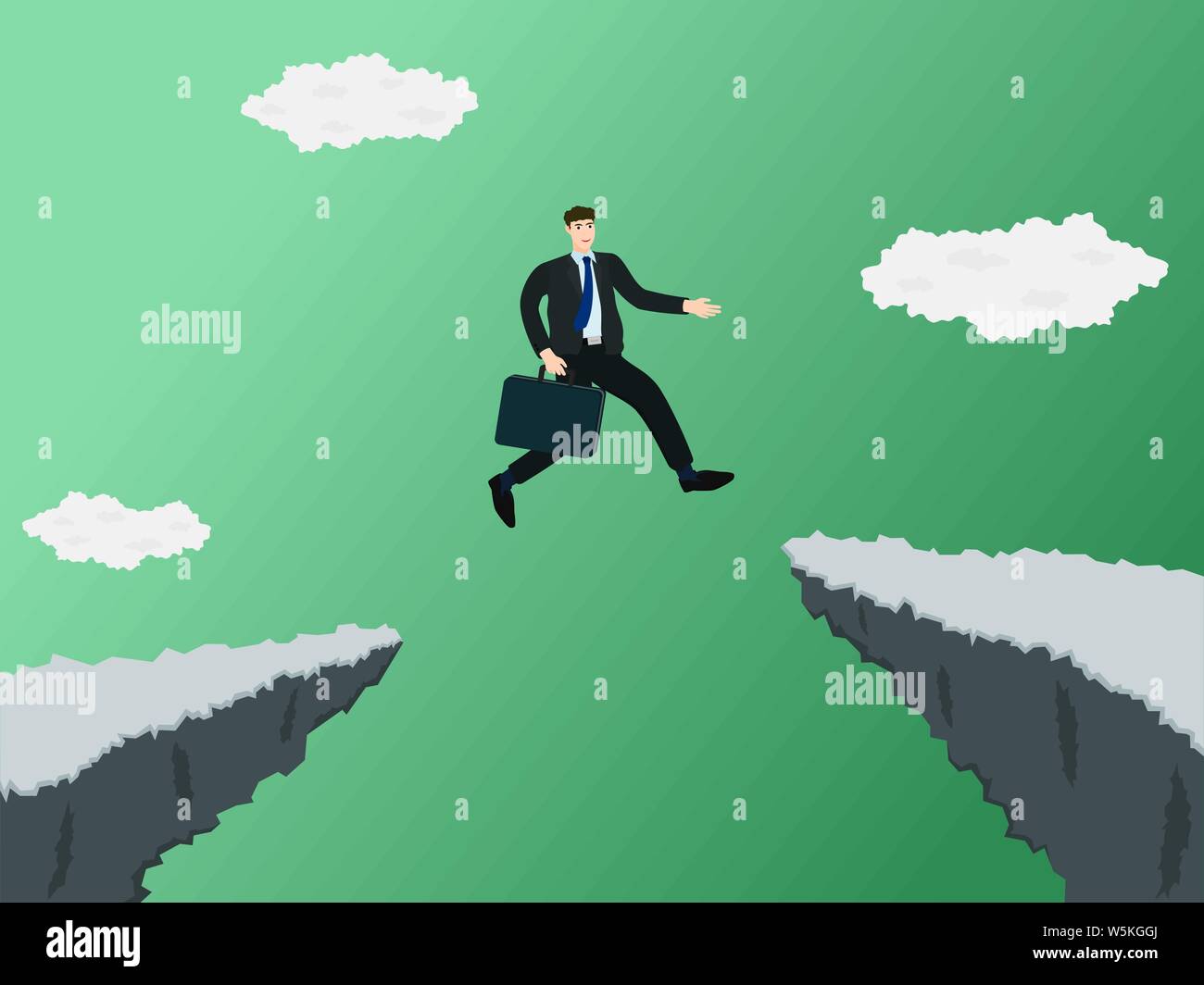 Young jump dans l'écart de la falaise , réussite concept Illustration de Vecteur