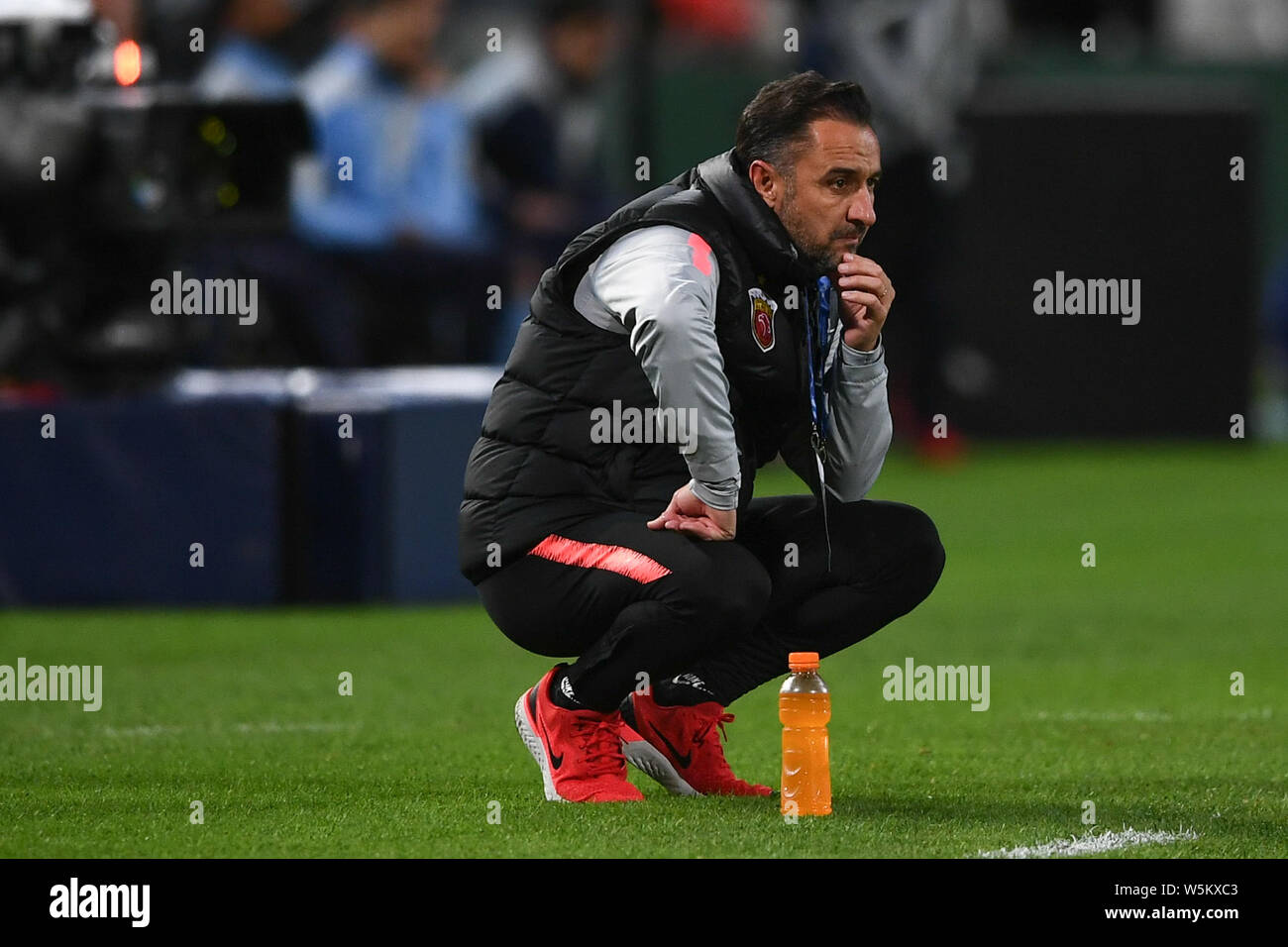 L'entraîneur-chef Vitor Pereira de Chine à Shanghai EPOP C.F. réagit comme il regarde ses joueurs en compétition contre l'Australie à Sydney FC dans le groupe H match d Banque D'Images