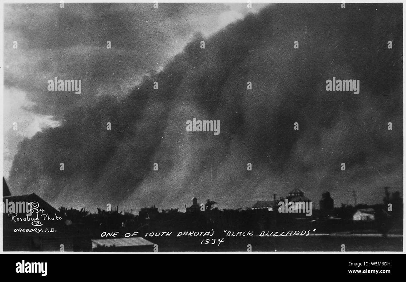 Les tempêtes de poussière ; l'un des blizzards noirs du Dakota du Sud, 1934 Banque D'Images