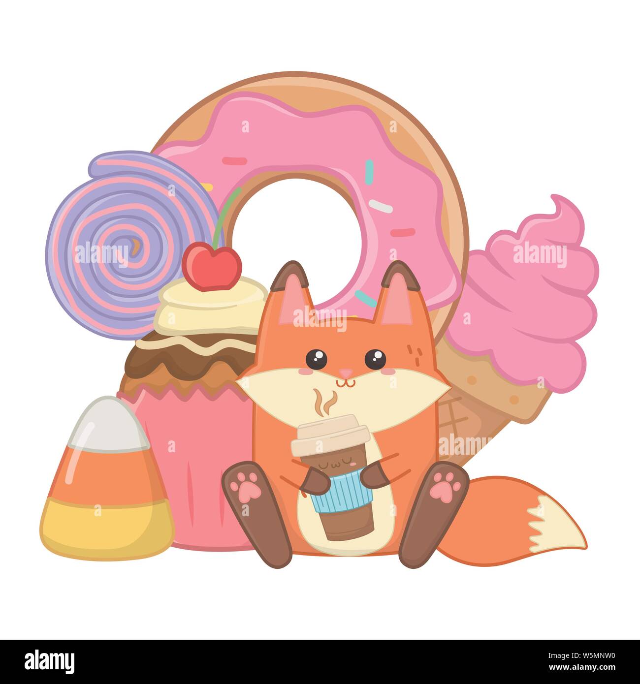 Fox cartoon design, expression Kawaii mignon petit personnage drôle et thème d'émoticônes Vector illustration Illustration de Vecteur