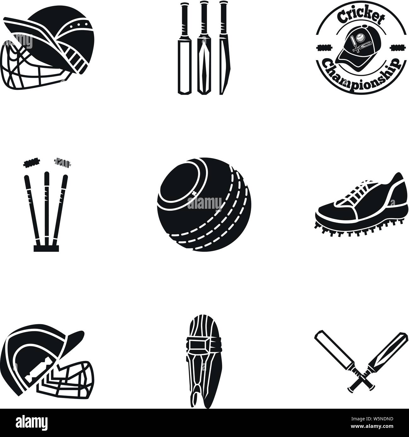 Matériel de Cricket icon set. Simple jeu d'équipement de cricket 9 icônes vectorielles pour le web design isolé sur fond blanc Illustration de Vecteur