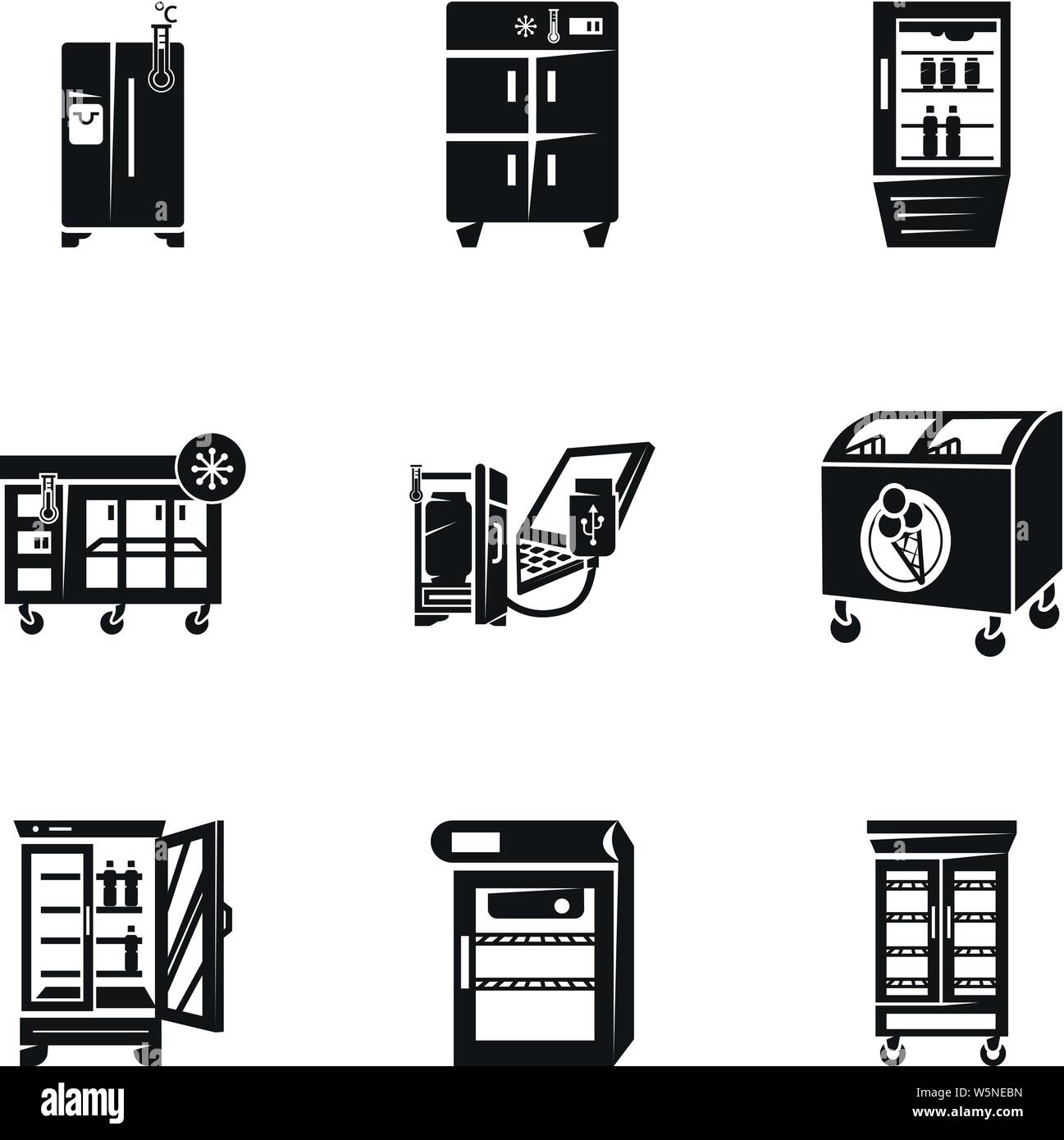 Congélateur icon set. Simple jeu d'icônes vectorielles congélateur 9 pour la conception web isolé sur fond blanc Illustration de Vecteur