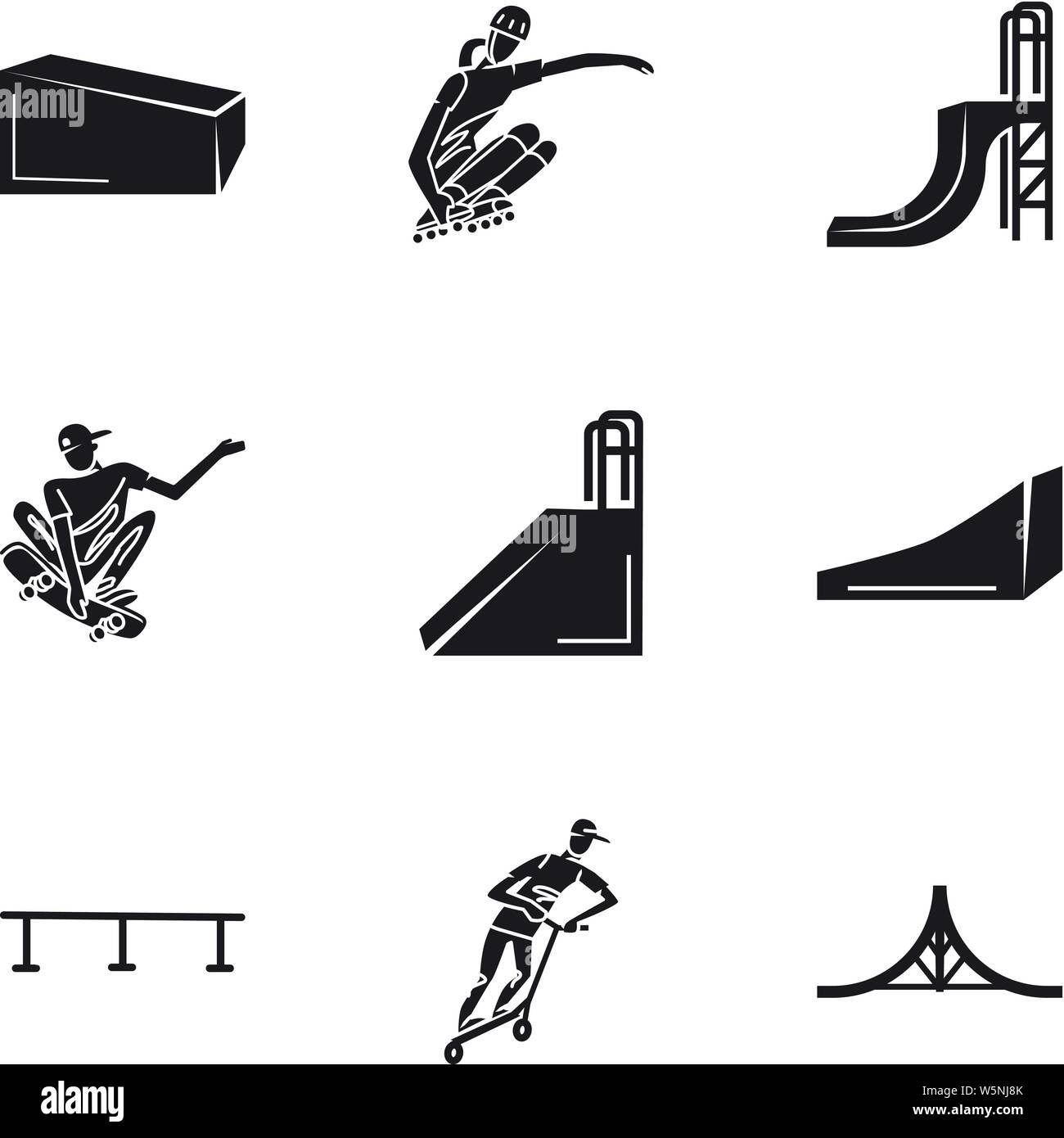 Skate parc moderne icon set. Simple jeu de skate parc moderne 9 icônes vectorielles pour le web design isolé sur fond blanc Illustration de Vecteur