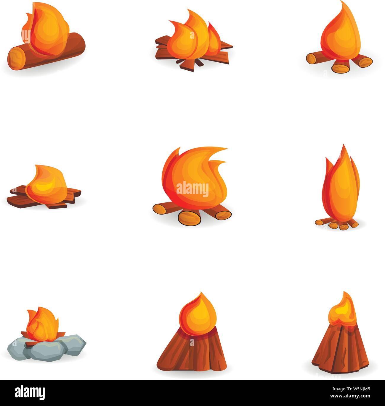 Le Bonfire icon set. Ensemble de 9 dessins animés de joie vector icons pour la conception web isolé sur fond blanc Illustration de Vecteur