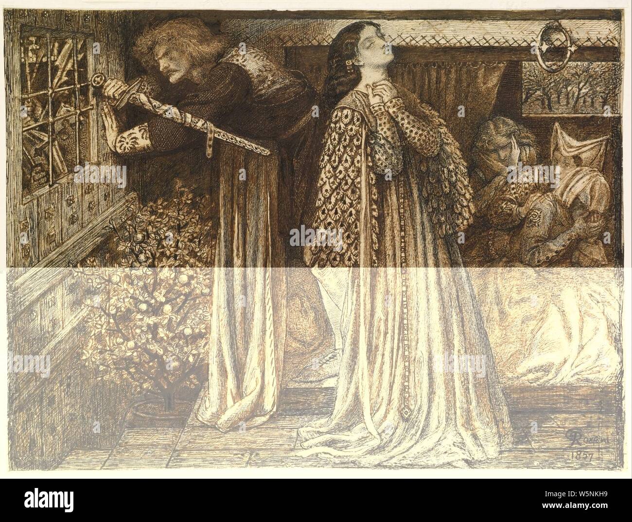 Dante Gabriel Rossetti - Sir Launcelot dans la chambre de la reine - Banque D'Images