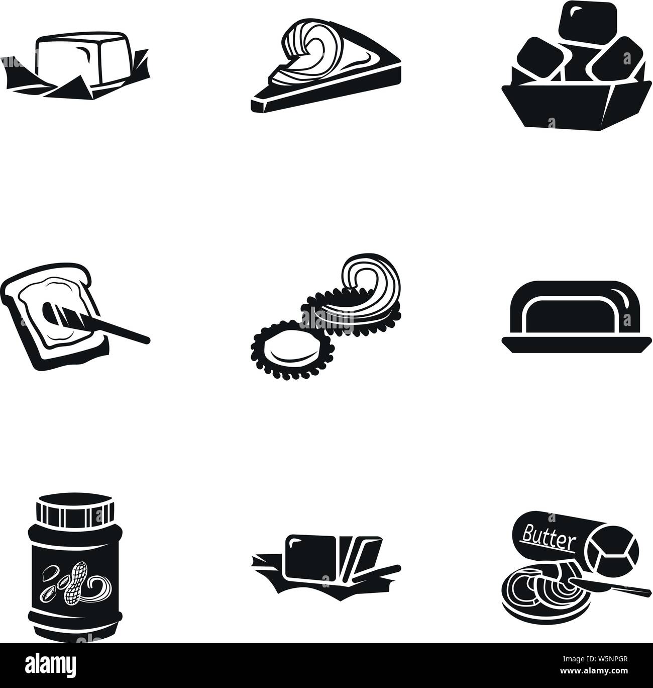 La margarine icon set. Simple jeu d'icônes vectorielles de la margarine 9 pour la conception web isolé sur fond blanc Illustration de Vecteur