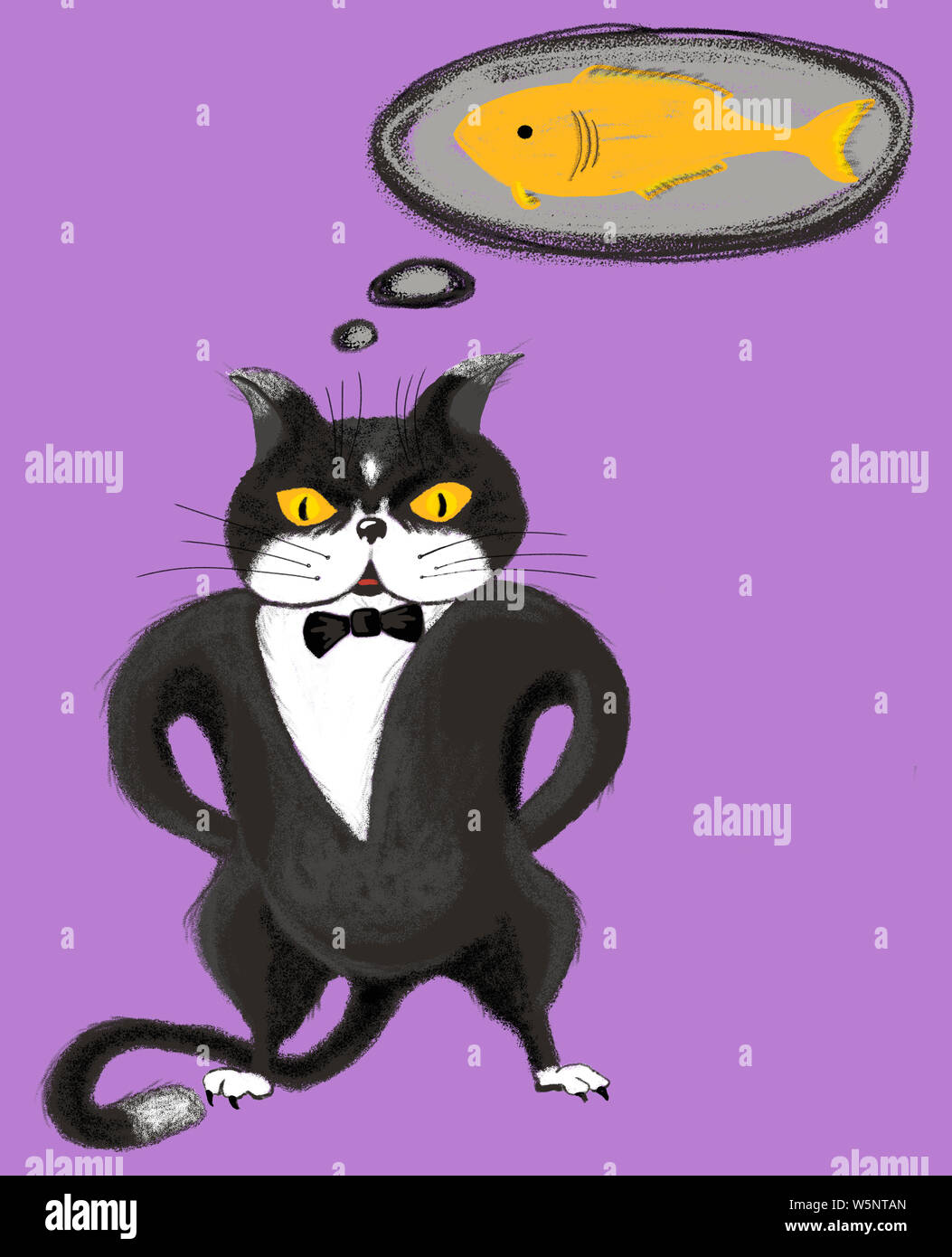 Chat noir avec verres rêves d'une conception du poisson pour les enfants dessin libre Banque D'Images