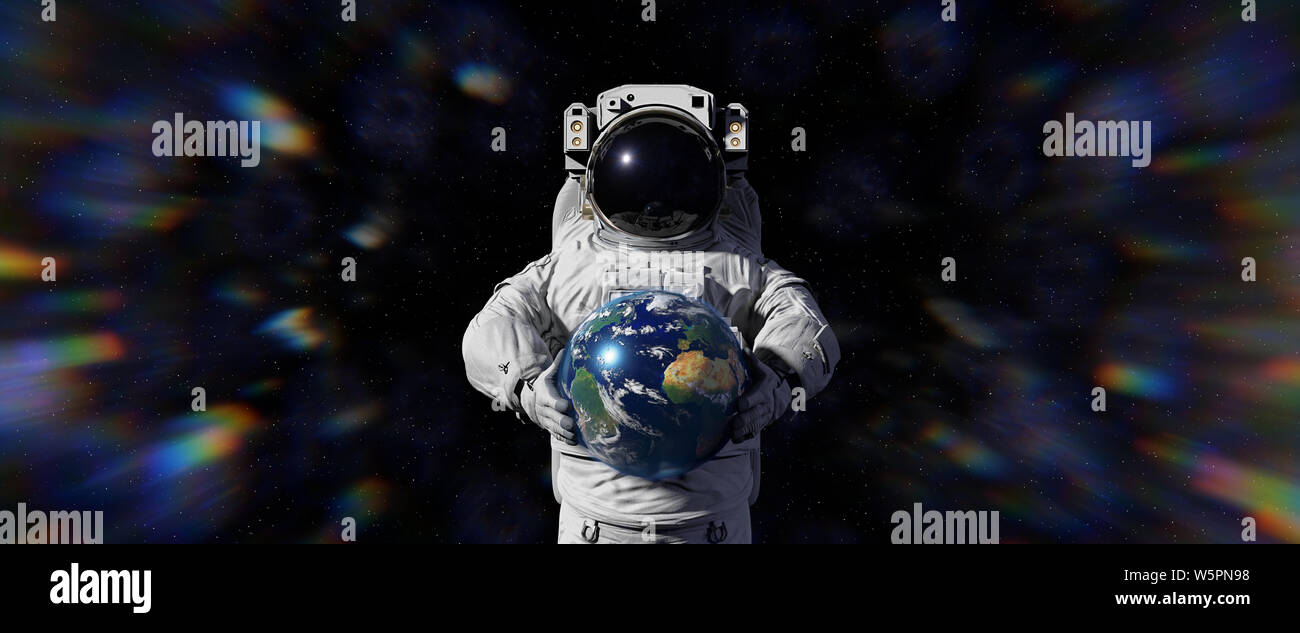 La tenue d'astronaute de la planète Terre (espace 3D rendu, d'éléments de cette image sont meublées par la NASA) Banque D'Images