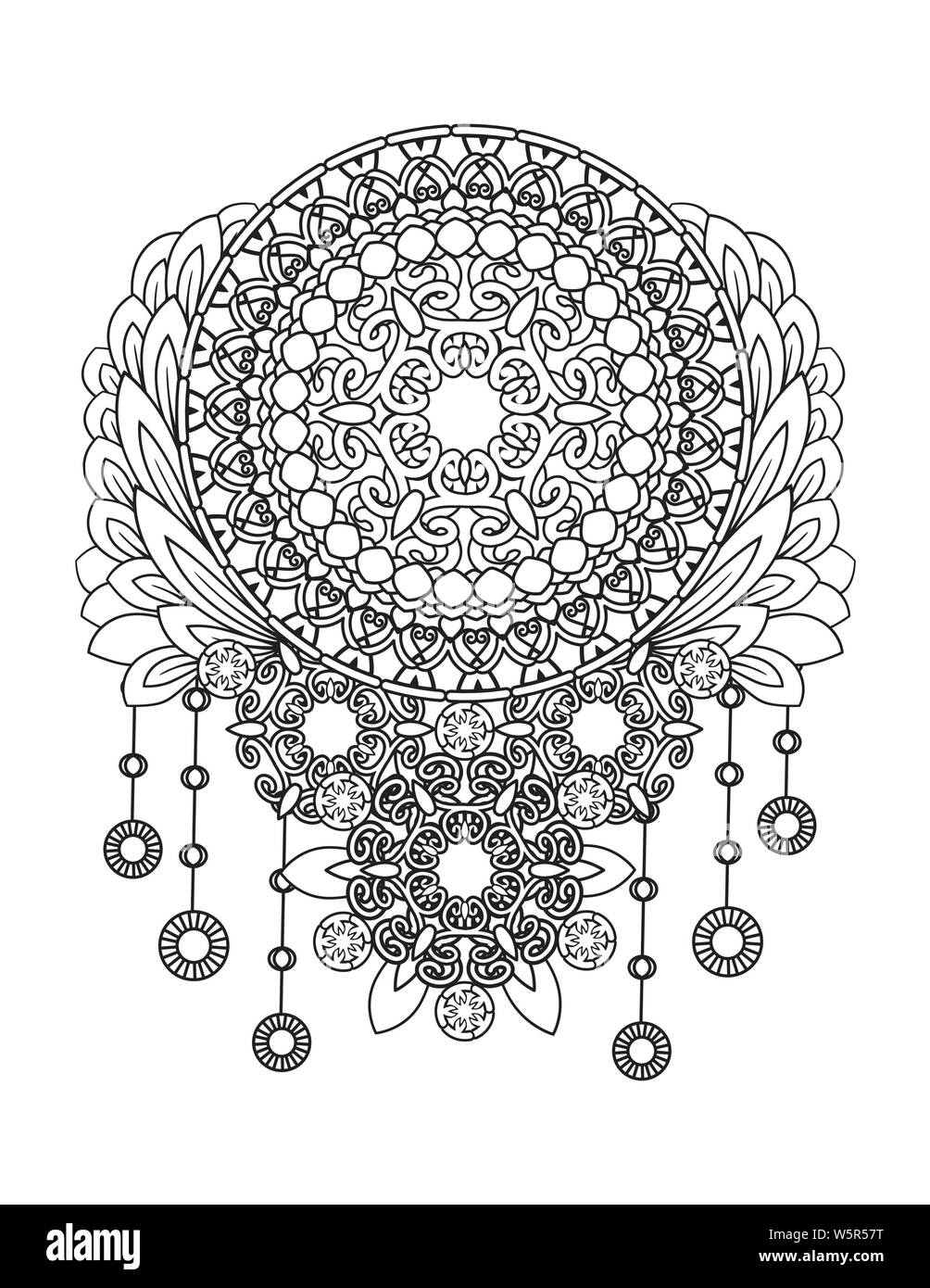 Page de coloriage pour adultes. Dreamcatcher avec fmandalas et fleurs. Talisman amérindien. Décoration en forme de doodle noir et blanc. Isolé sur fond blanc. Conception ethnique. Illustration vectorielle Illustration de Vecteur Page de coloriage pour adultes. Dreamcatcher avec fmandalas et fleurs. Talisman amérindien. Décoration en forme de doodle noir et blanc. Isolé sur fond blanc. Conception ethnique. Illustration vectorielle Illustration de Vecteur