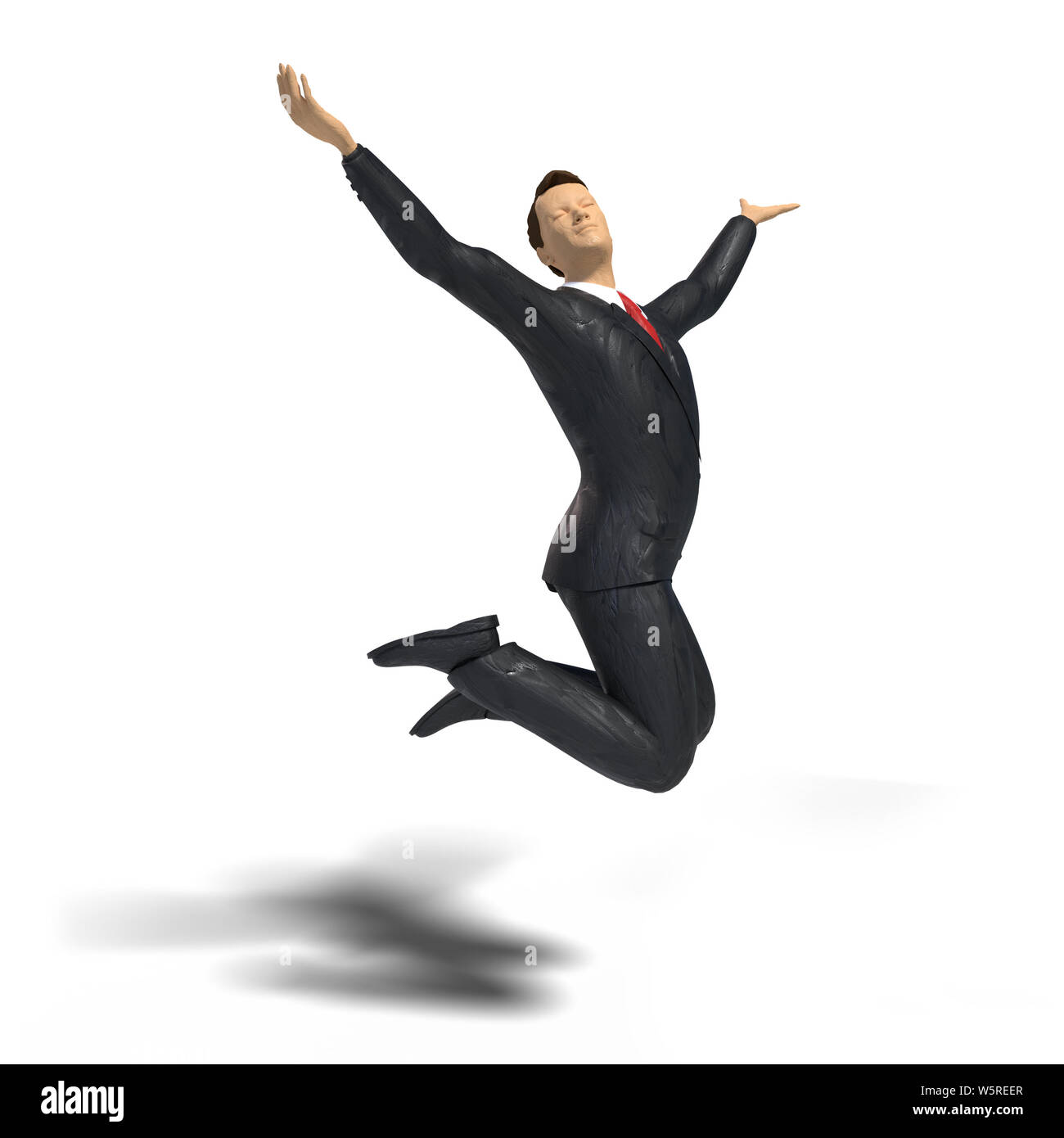 Miniature jouet figurine homme est sauter de joie et de bonheur, un concept isolé avec ombre sur fond blanc Banque D'Images