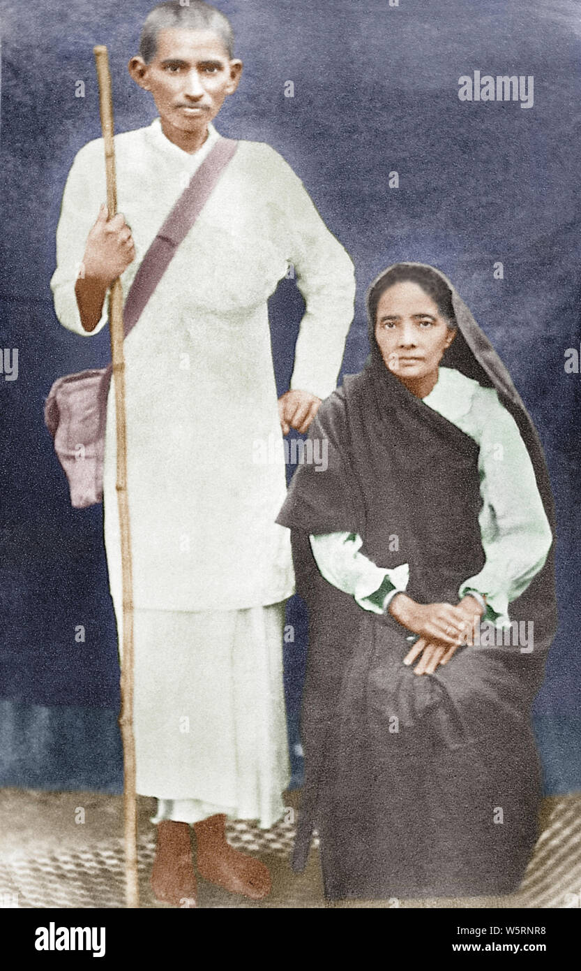 Mohandas et Kasturba Gandhi pendant la campagne de Satyagraha Inde 1914 ancienne image vintage 1900s Banque D'Images