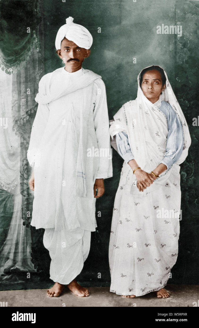 Kasturba Gandhi et Mahatma Gandhi après retour à l'Inde 1915 Banque D'Images