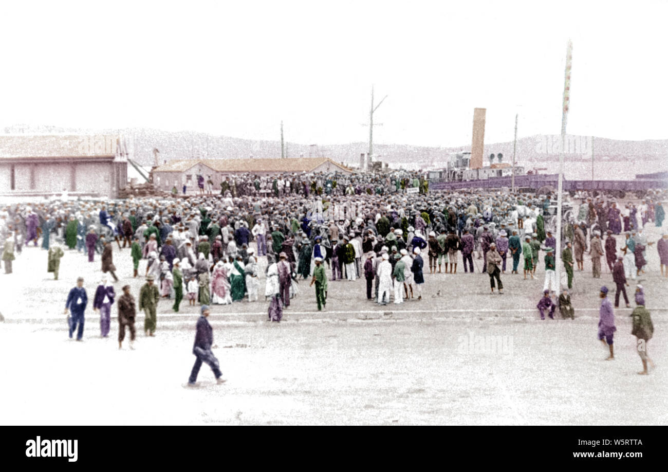 Manifestation contre le débarquement de Gandhi à Durban, Afrique du Sud 1897 Banque D'Images