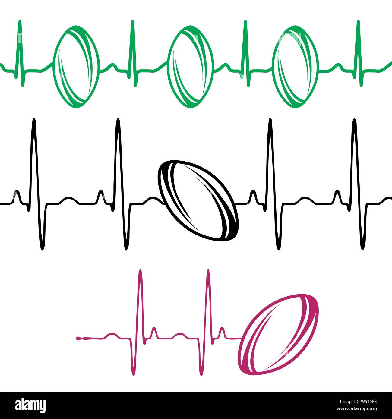 Ensemble de lignes d'impulsions différentes witth football américain isolé sur fond blanc Illustration de Vecteur