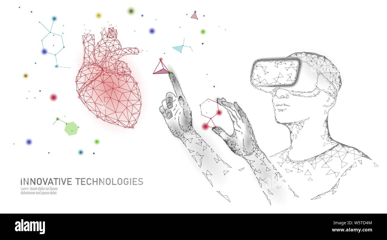 Cardiologie science recherche fonctionnement concept. Projection holographique casque VR lunettes de réalité virtuelle. L'analyse de la santé cardiaque médecine futuriste Illustration de Vecteur