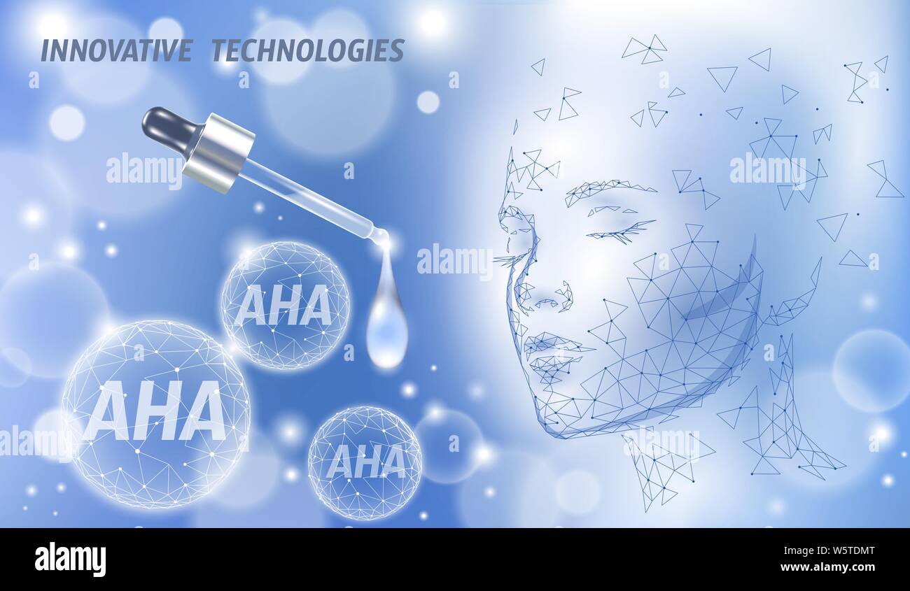 Salon de beauté peeling aux acides de fruits. Visage de femme AHA glycolic acide lactique Exfoliant visage anti-âge sérum de rajeunissement. Santé médical Traitement de la peau Illustration de Vecteur