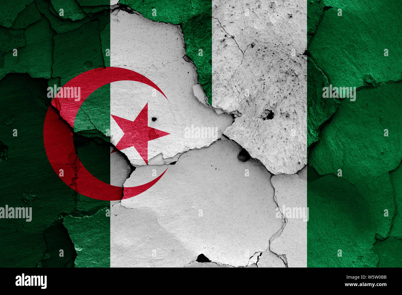 Drapeaux de l'Algérie et le Nigéria peint sur mur fissuré Banque D'Images