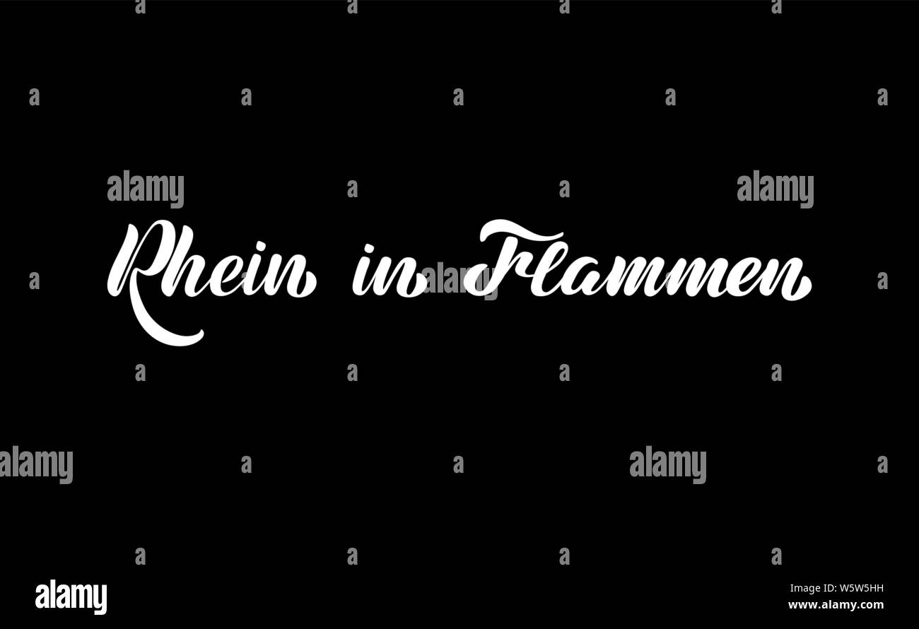 Vector illustration avec lettrage à main - Festival Rhin en Flammes - Rhein in Flammen. Texte blanc sur fond noir. Pour carte postale, logos, bannières, f Illustration de Vecteur