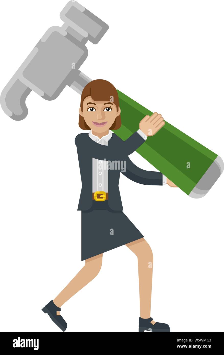 Business Woman Holding Hammer Mascot Concept Illustration de Vecteur
