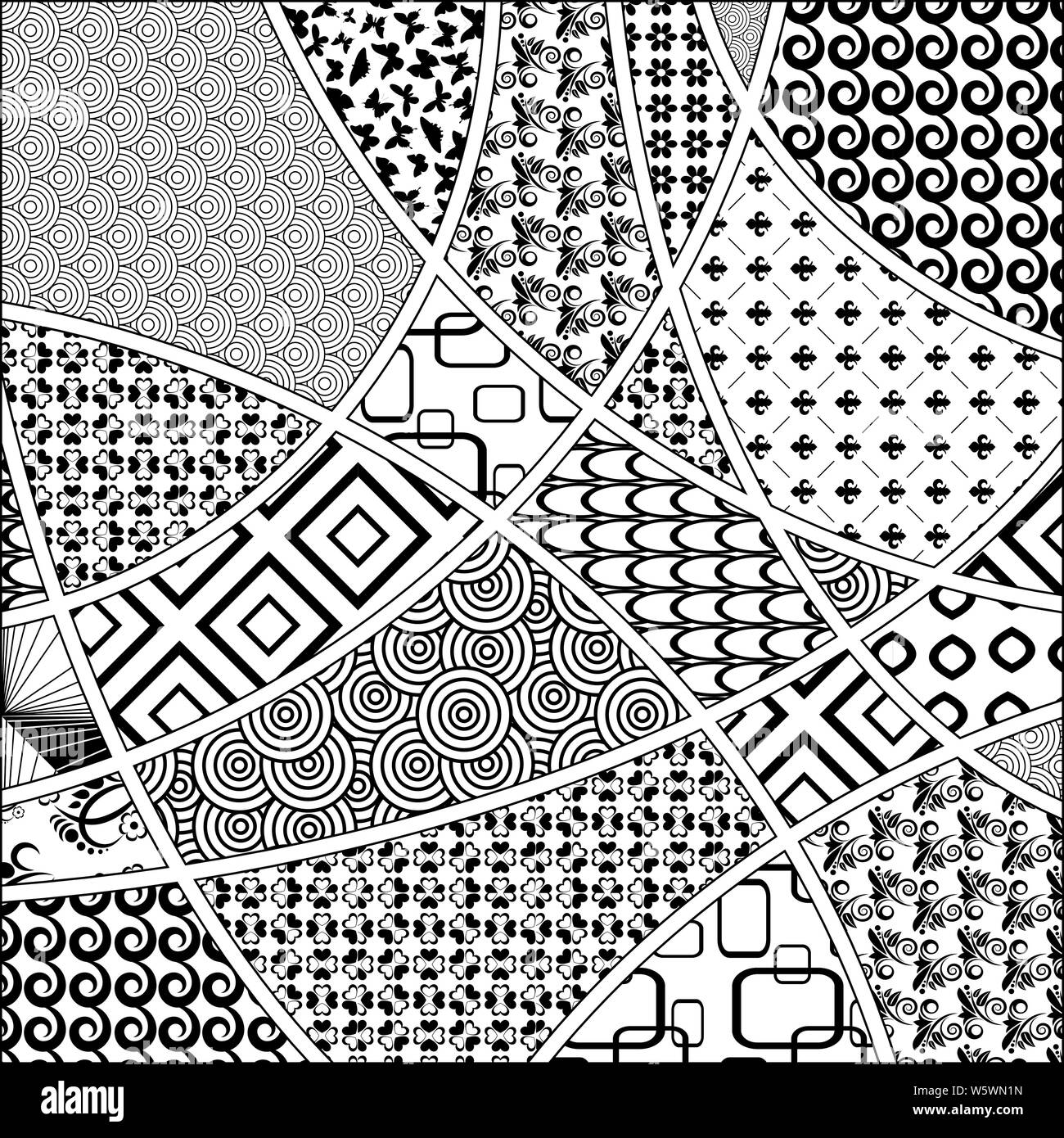 Jeu de noir et blanc différents modèles zentangle Illustration de Vecteur