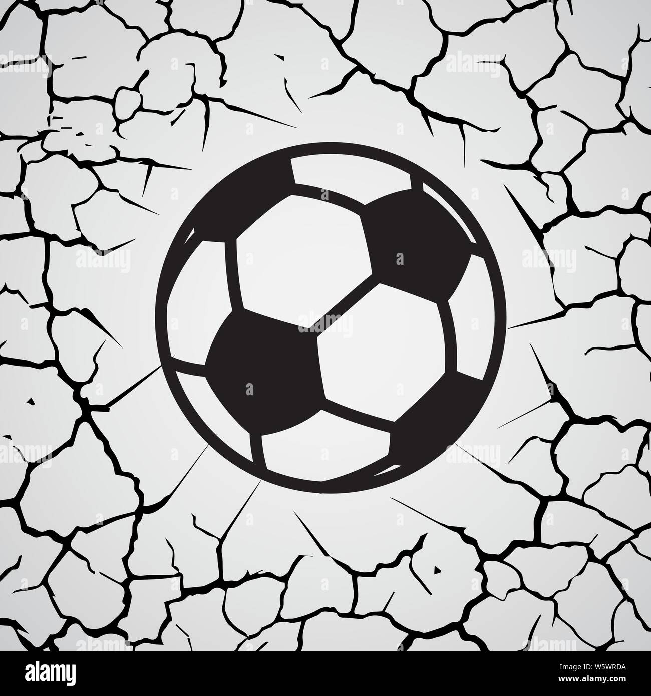 Football noire silhouette contour isolé sur fond gris fissuré Illustration de Vecteur