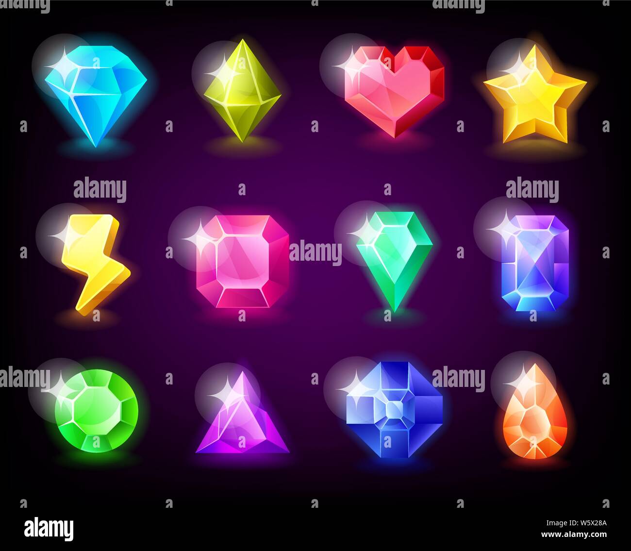 Jeu gems bijoux pierre magique avec sparkles pour mobile la conception de jeux. Vector illustration. Illustration de Vecteur