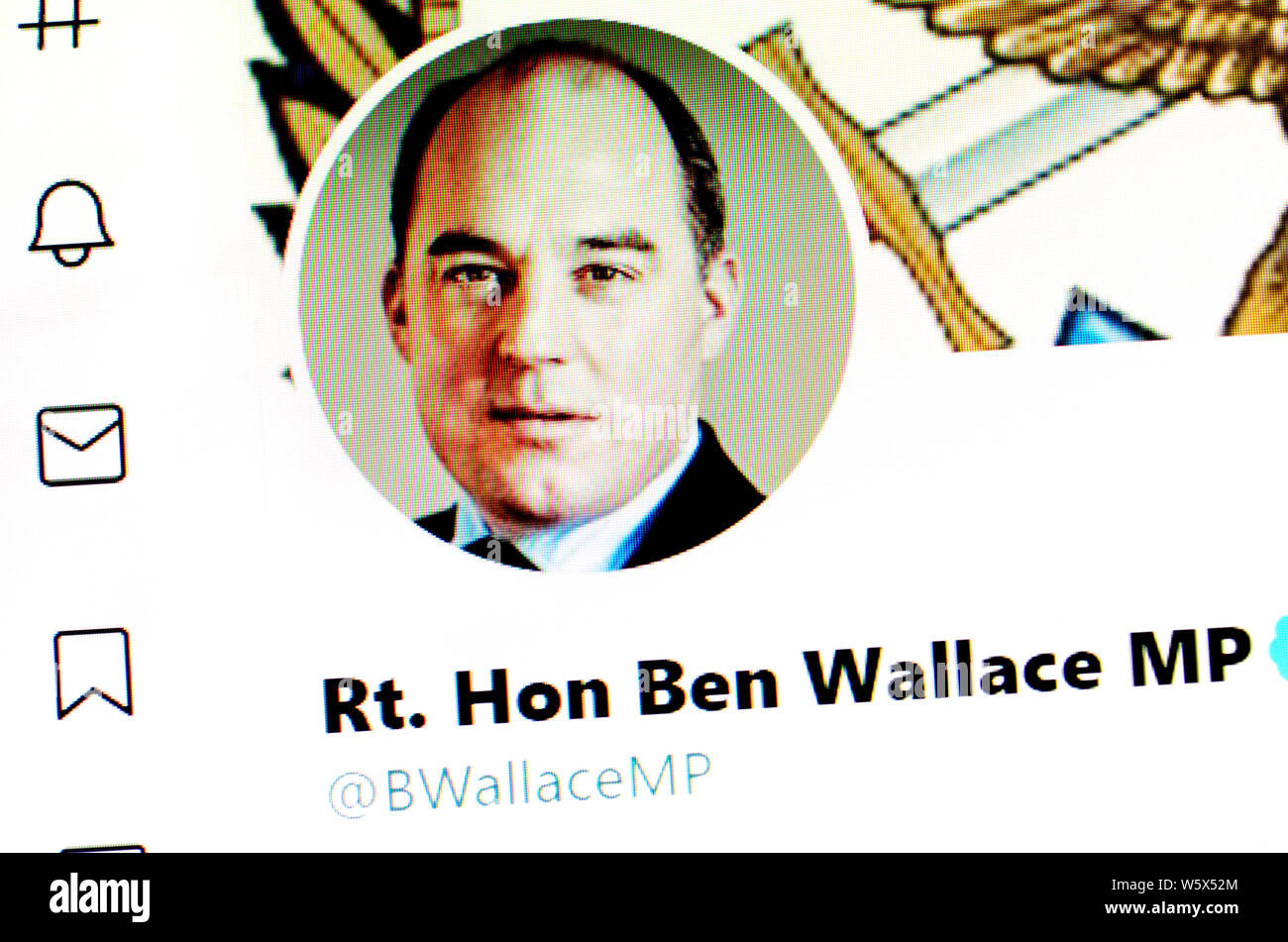 La page Twitter (juillet 2019) - Le Très Honorable Ben Wallace MP - Secrétaire d'État à la défense Banque D'Images