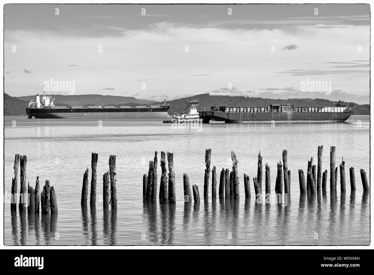 Les transporteurs de vrac sur Columbia River, Astoria, Oregon, USA Banque D'Images