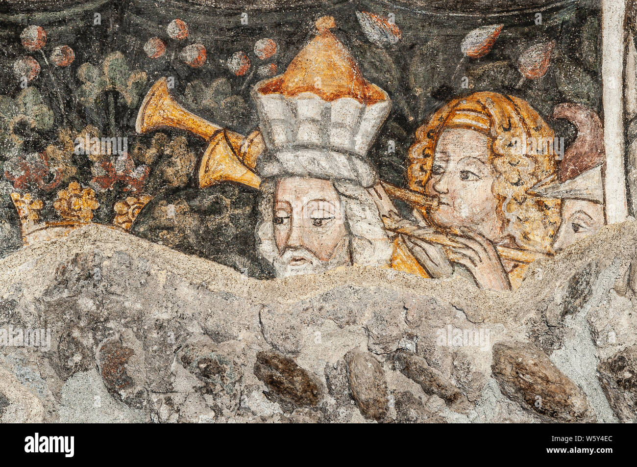 Italie Piémont Romagnano Sesia Abbaye Bénédictine de San Silano (San Silvano) cave de fresques de saints - David sacré roi de Judée Banque D'Images
