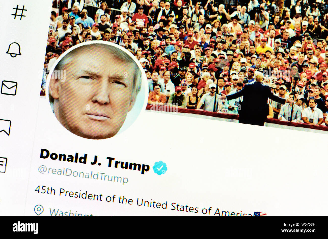 La page Twitter (juillet 2019) : Donald Trump Banque D'Images