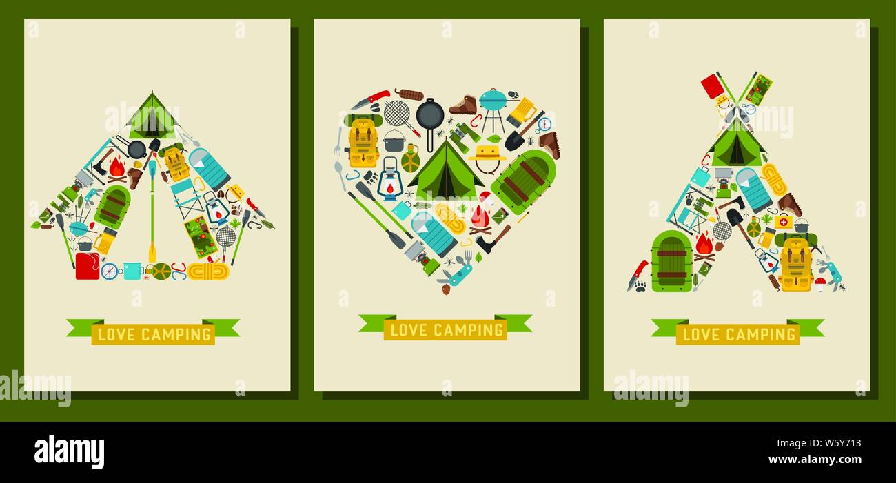 Aiment la randonnée et camping imprime et cartes Illustration de Vecteur