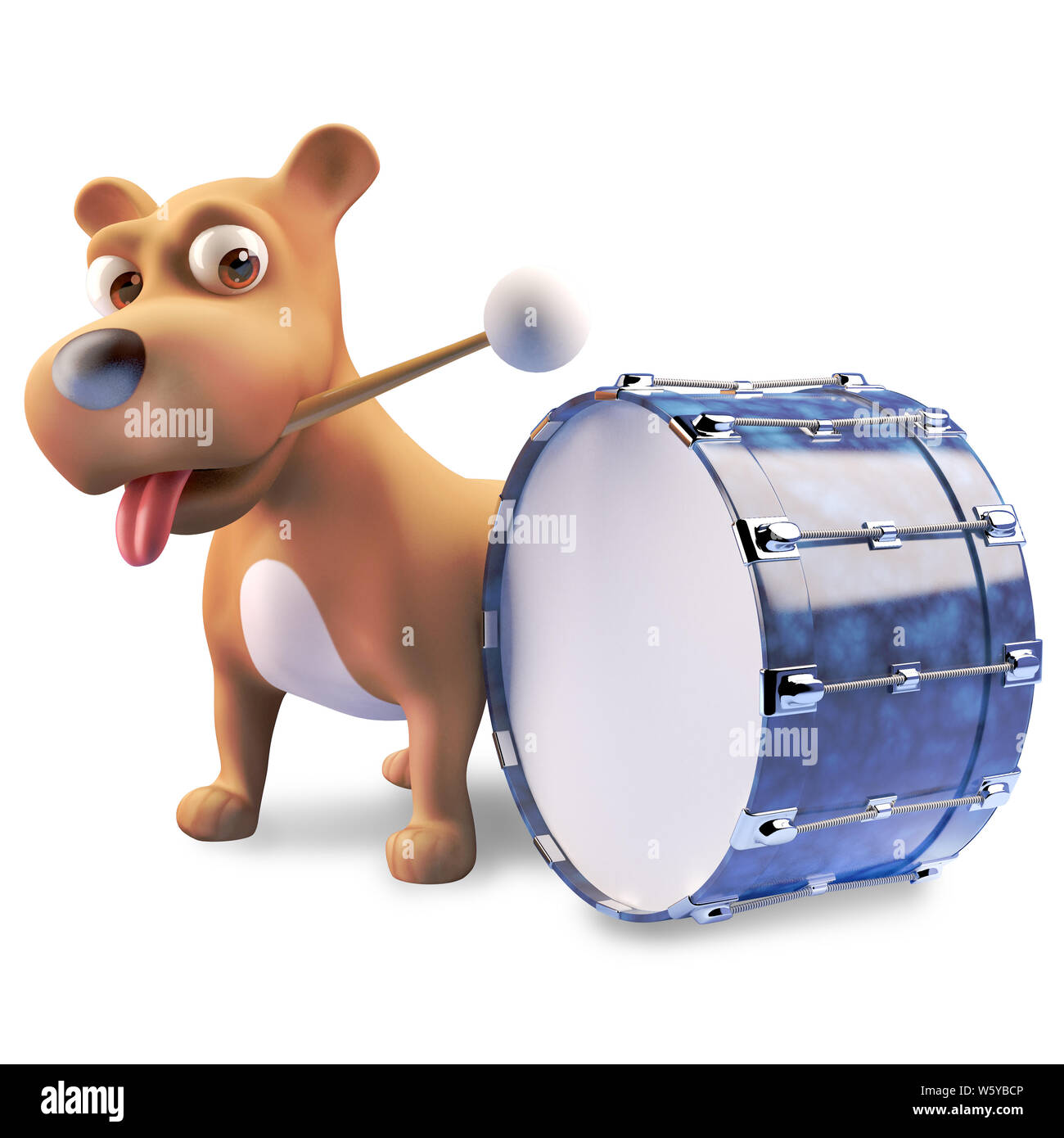 Fun 3d Chiot Chien personnage jouant de la grosse caisse, illustration 3D render Banque D'Images