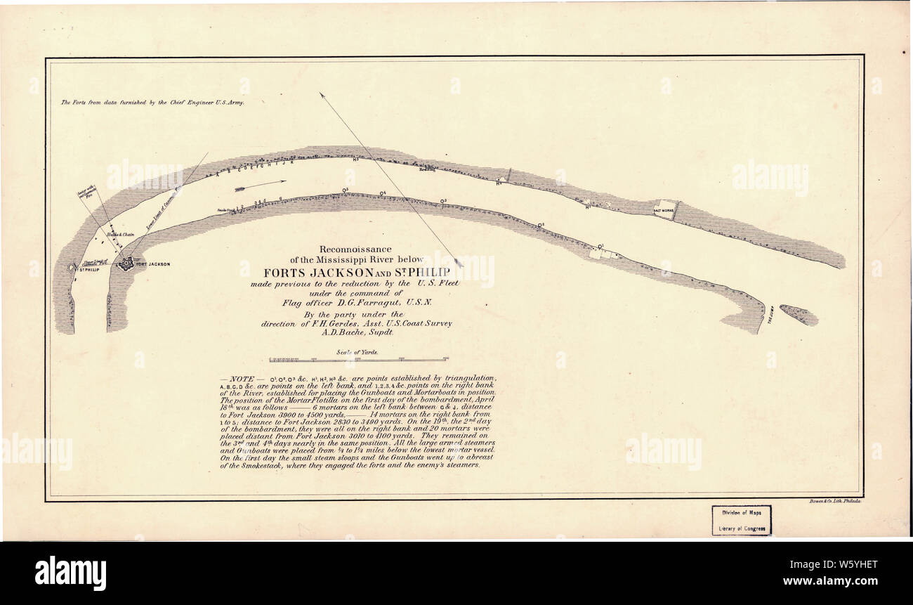 La guerre civile 1508 Cartes Reconnoissance de la rivière Mississippi Jackson forts ci-dessous et St Philip faite antérieurement à la réduction par la Flotte américaine sous le commandement d'un officier général Farragut DG Bibliothèque USN o reconstruire et réparer Banque D'Images