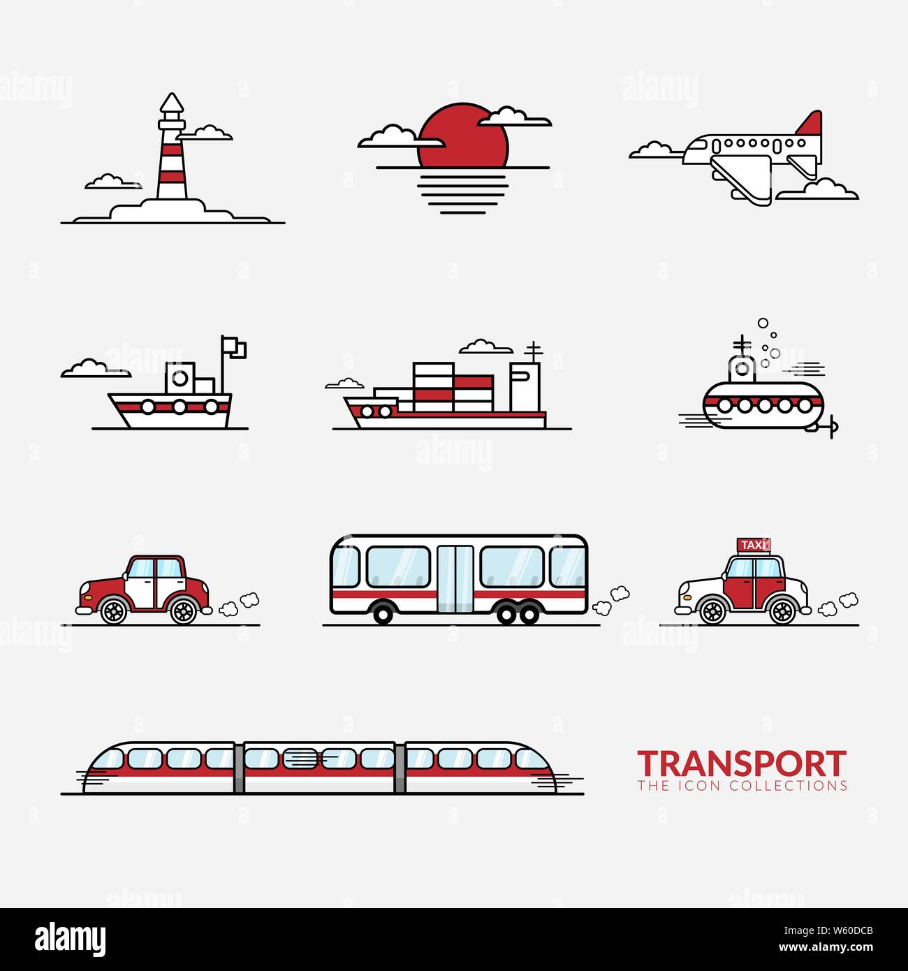 Vecteur d'icônes pour les véhicules de transport inscription collection Illustration de Vecteur