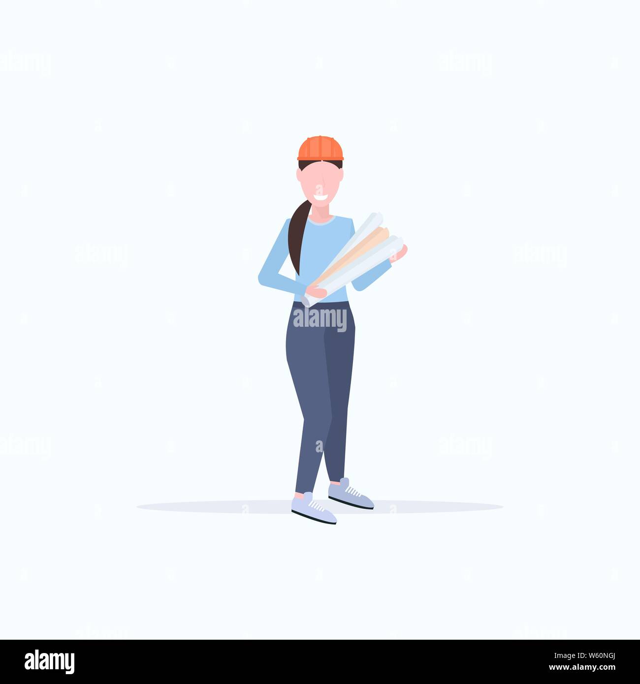 Woman architect holding rolled up blueprints ingénieur au casque avec nouveau concept de l'industrie de la construction de l'architecture du projet avec l'entrepreneur féminin Illustration de Vecteur