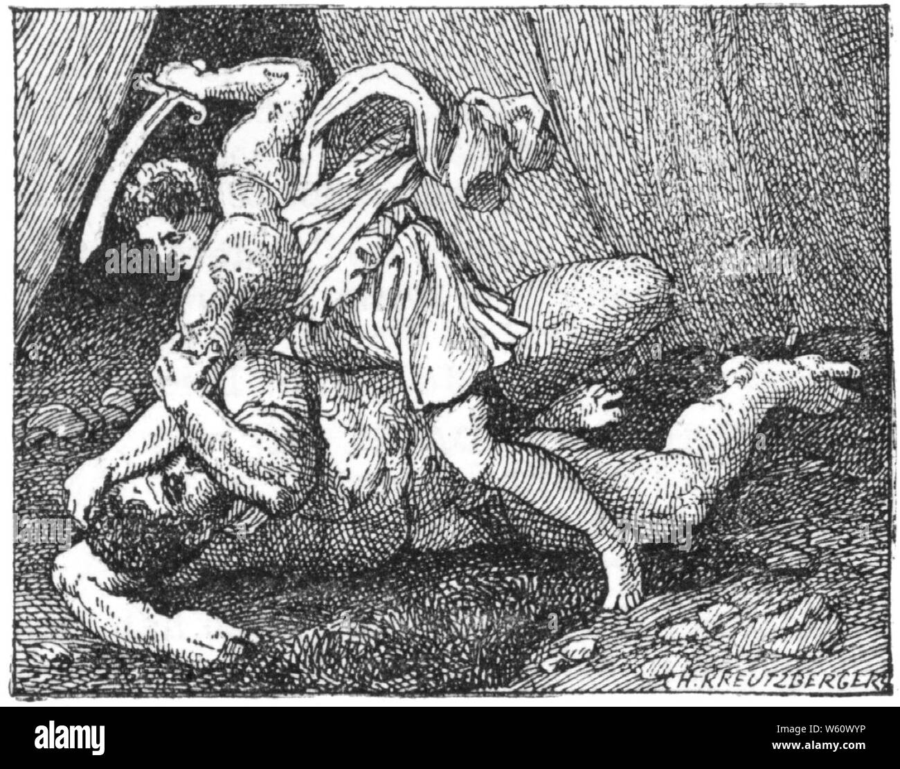 David et Goliath (Larousse - d'après Daniel de Volterre - 2 face) CH Kreutzberger. Banque D'Images