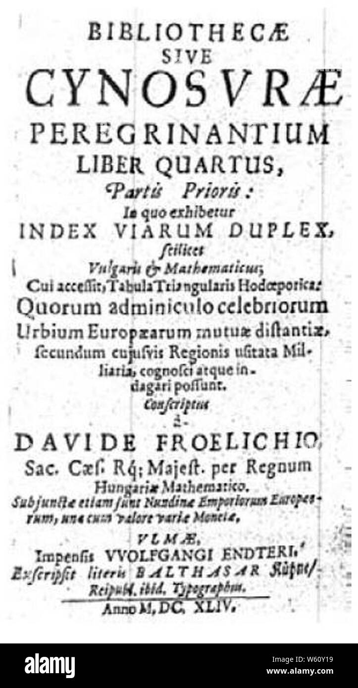 David Frölich Cinosura seu Bibliotheca Viatorum. Banque D'Images