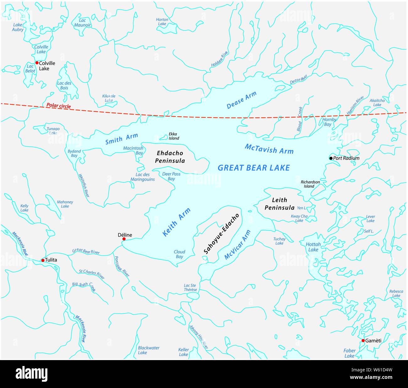 Carte de la Great Bear Lake dans les Territoires du Nord-Ouest Canada Illustration de Vecteur