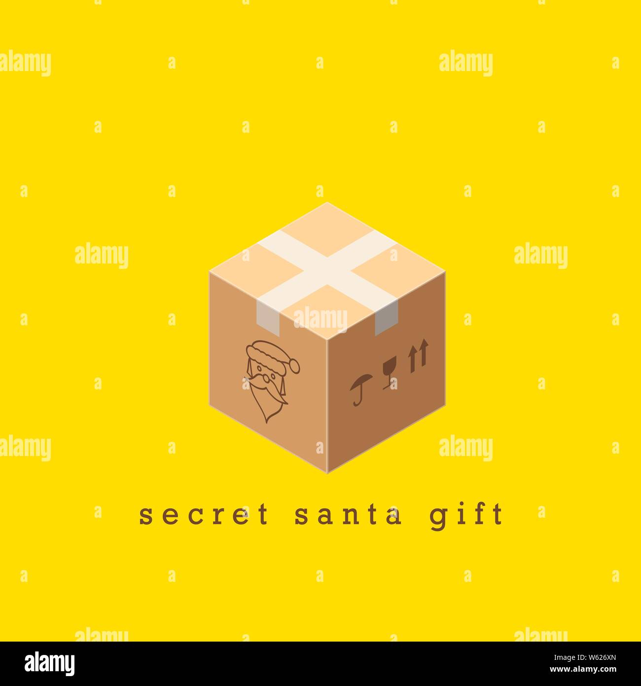 Emballage scellé, cadeau Secret Santa. Boîte carton scellées avec du ruban adhésif. Joyeux Noël et Bonne Année 2020, l'arrière-plan modèle. Voeux de Noël Ca Illustration de Vecteur