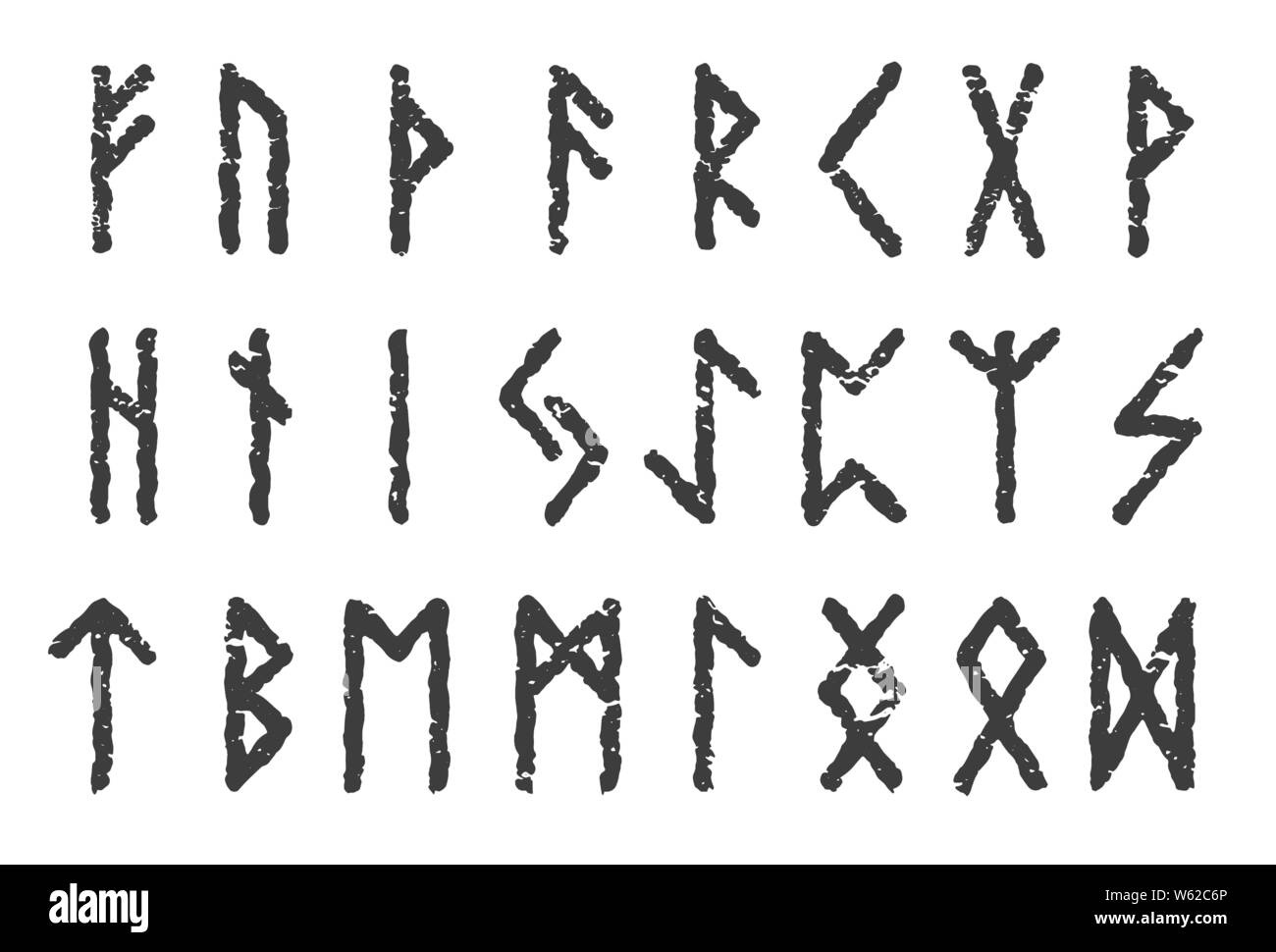 Runes alphabet scandinave ancienne couleur ensemble blanc isolé sur fond noir - vecteur de symboles de script Illustration de Vecteur