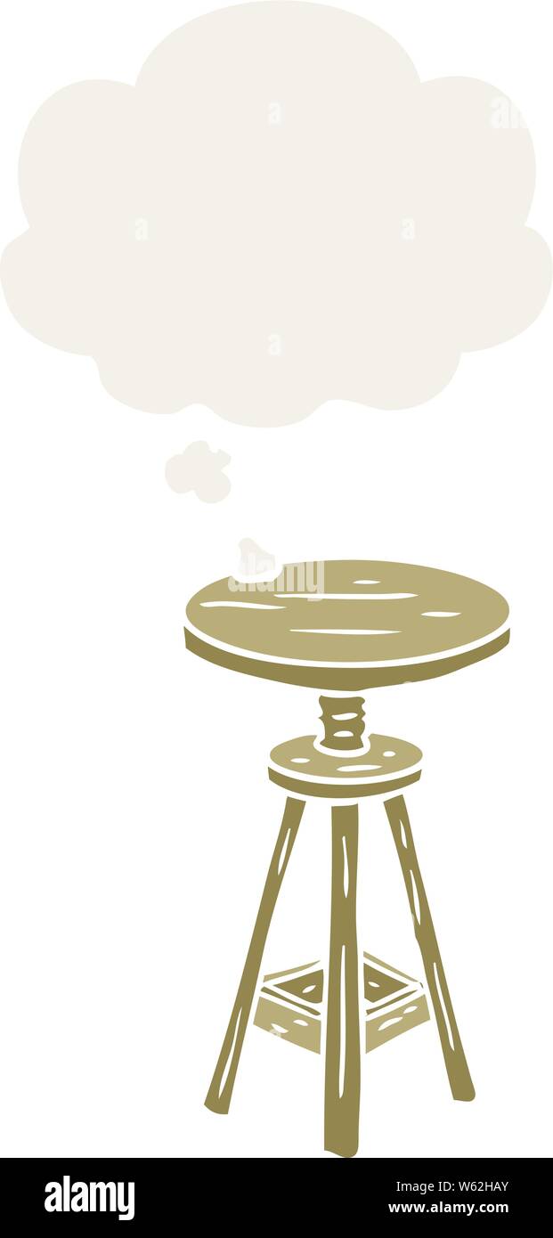 Artiste caricature tabouret avec bulle de pensée dans un style rétro Illustration de Vecteur