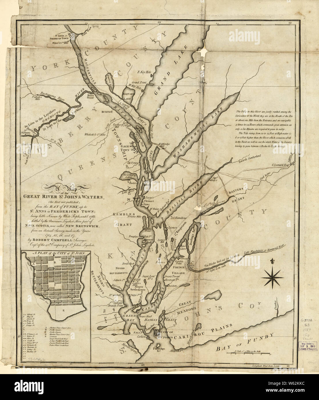 Guerre d'Indépendance américaine, 1750-1786 090 cartes Une carte de la grande rivière St John et waters le premier jamais publié de la baie de Fundy jusqu'à St Anns ou reconstruire et réparer Banque D'Images