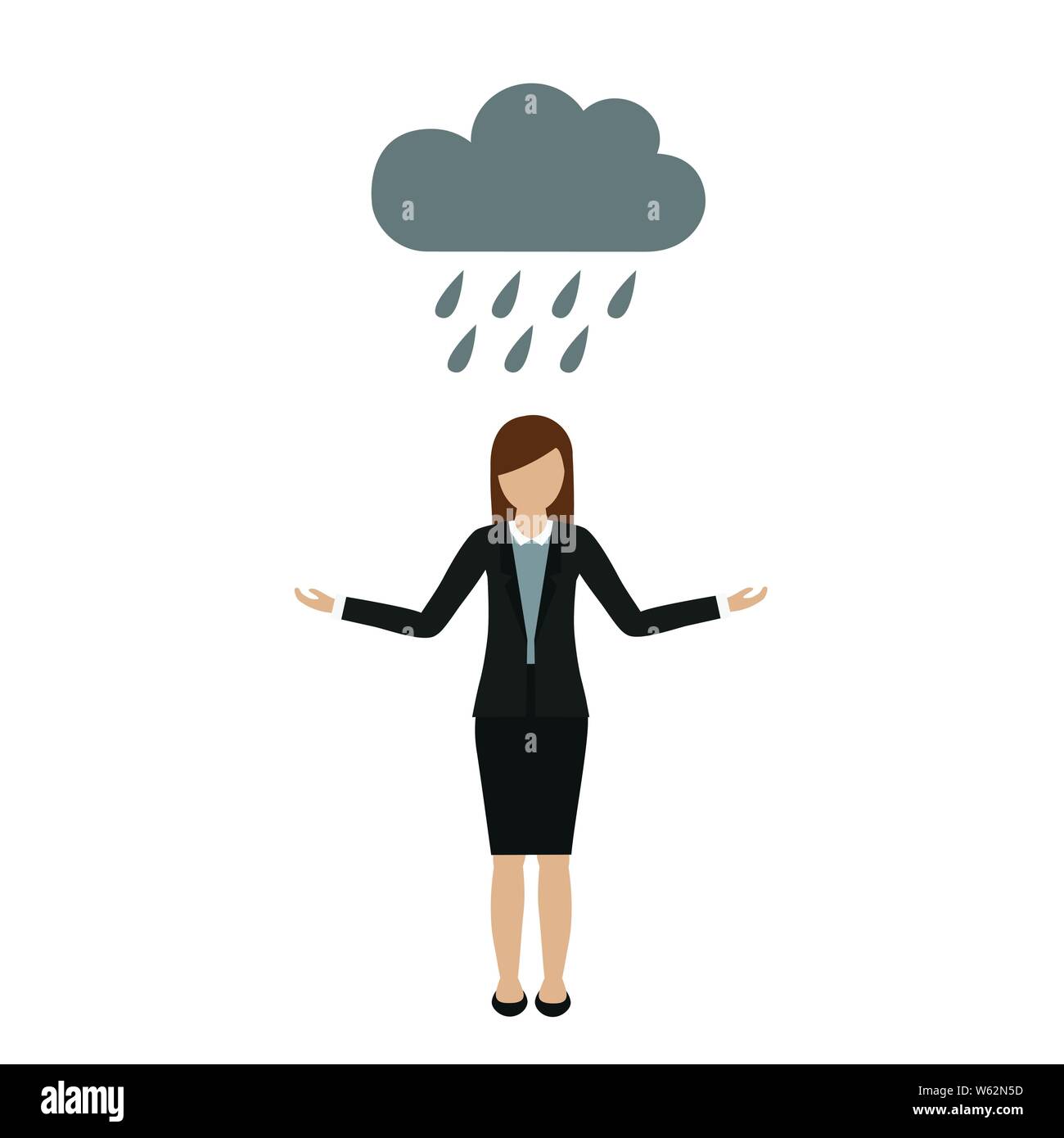 Femme d'affaires se trouve dans la pluie sous un nuage vector illustration EPS10 Illustration de Vecteur