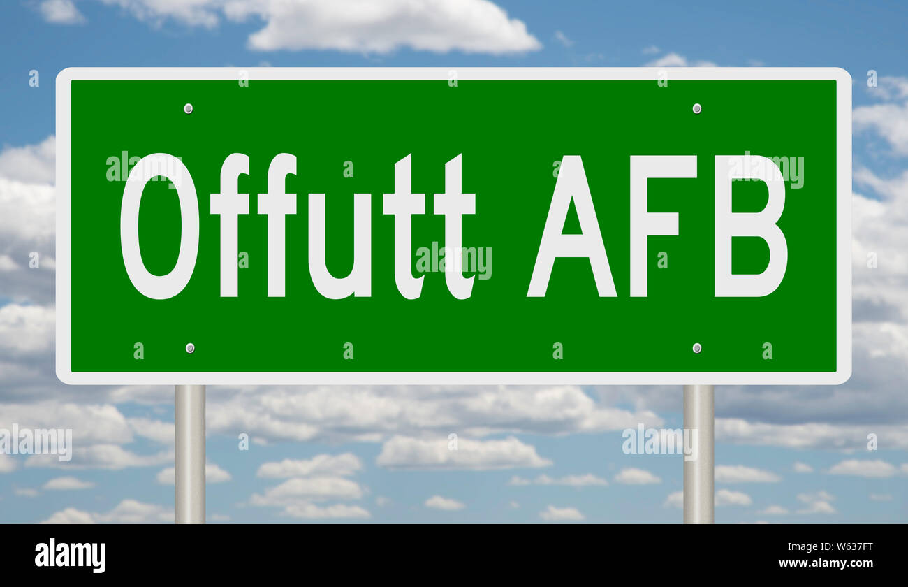 Rendu d'une autoroute verte signe pour Offutt AFB au Nebraska Banque D'Images