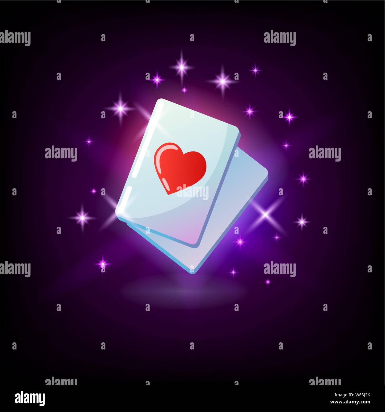 As de cœur, cœur rouge carte costume, ace, l'icône de l'emplacement pour le casino en ligne ou le logo pour téléphone portable de jeu combinaison gagnante, la main de poker sur fond violet foncé Illustration de Vecteur