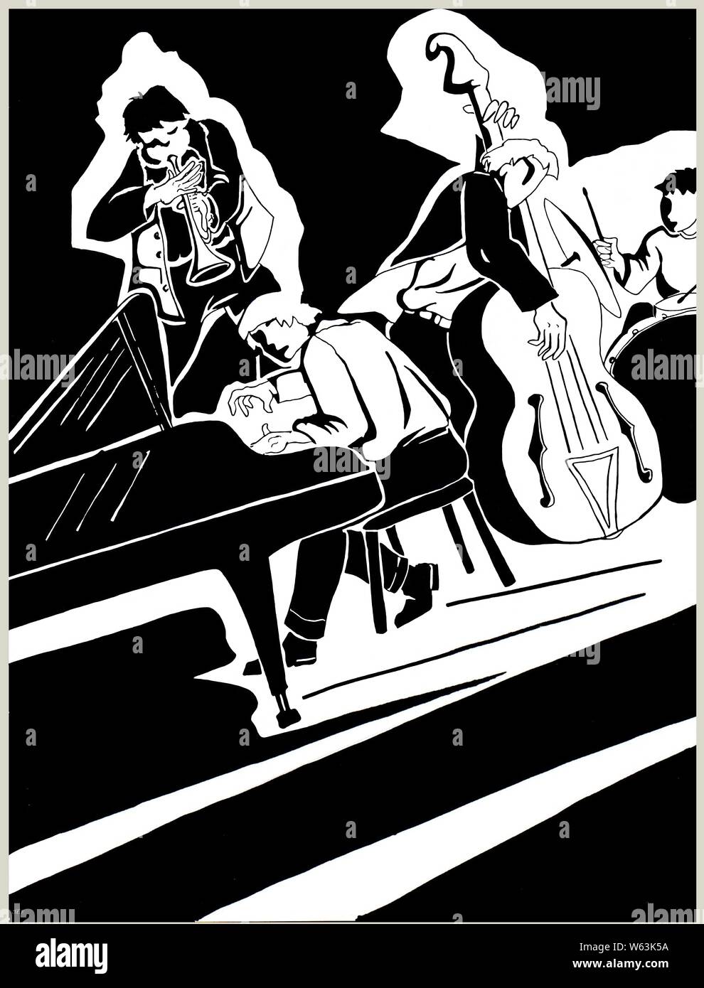 Stylo noir dessin de jazz quartet Banque D'Images